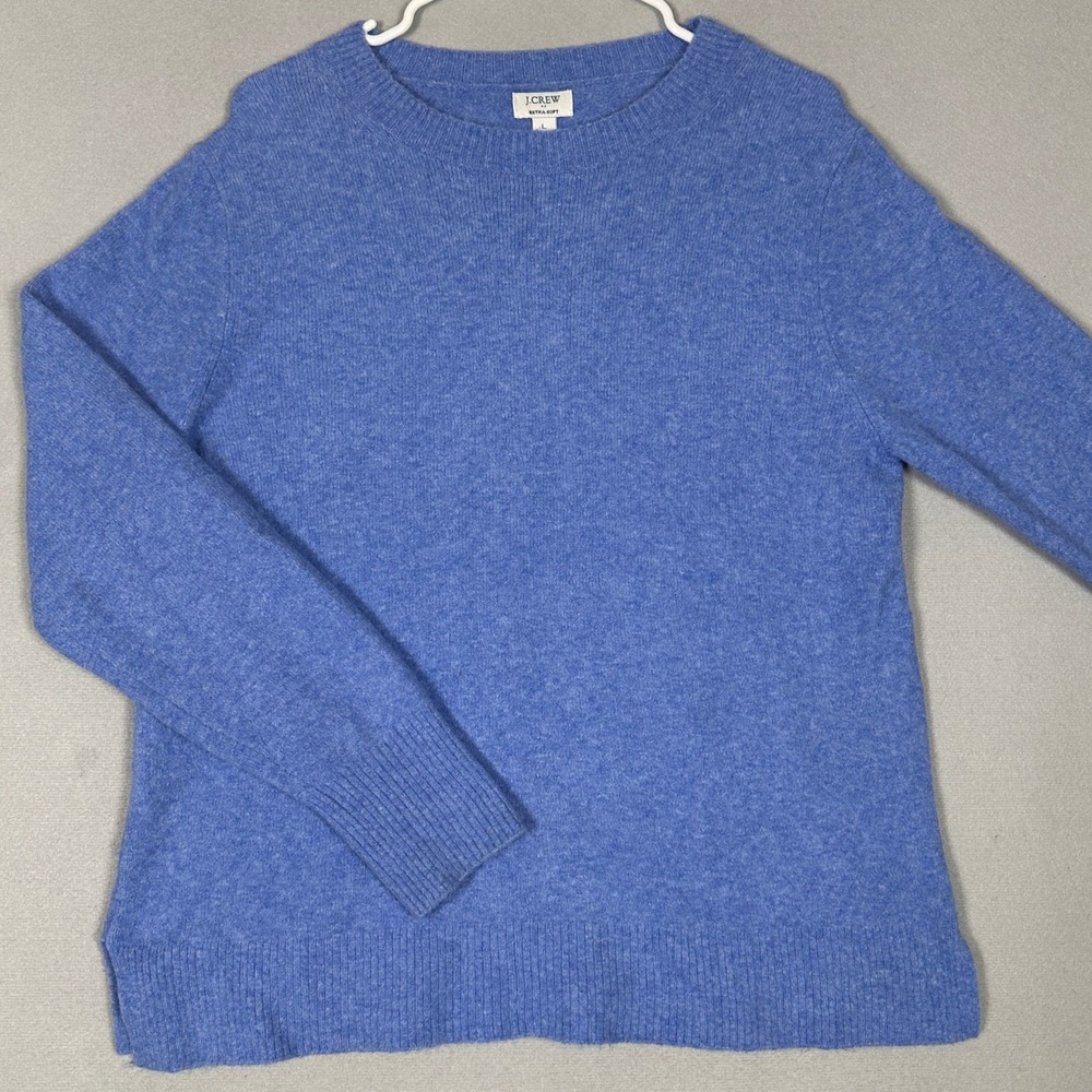 J Crew Wool Blend Sweater Womens Large Extra-Soft Crewneck Blue Knit Pullover